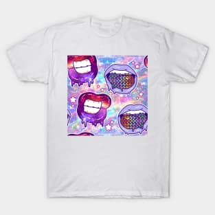 Holographic Slime Lips Pattern T-Shirt